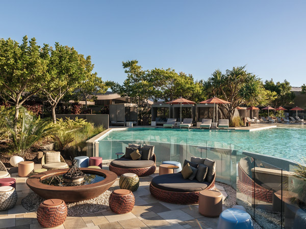 the poolside lounge at Elements of Byron