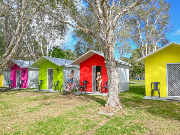 colorful huts at Glen Villa, Byron Bay