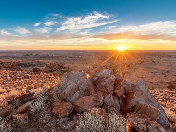a scenic sunset view over Gwalia ghost town, WA