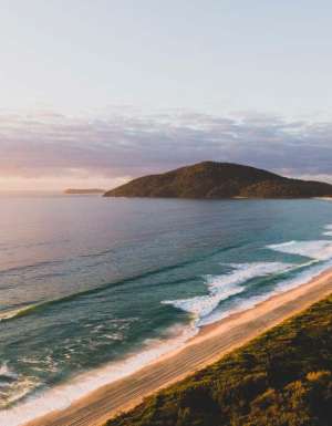 an aerial view of Bennetts Beach, Hawks Nest