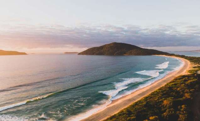 an aerial view of Bennetts Beach, Hawks Nest