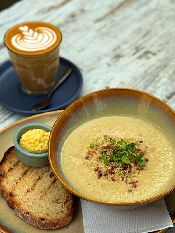 roasted cauliflower soup at Penny Whistlers, Kiama cafe