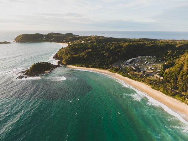an aerial view of Number One Beach, Seal Rocks