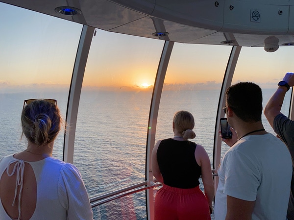 passengers enjoying the sunset on a paid North Star experience on a sea day, Royal Caribbean Quantum of the Seas