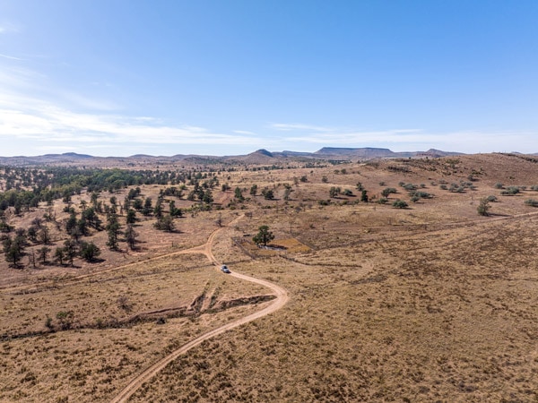 an aerial view of Arkaba Walk's snaking track, South Australia, Arkaba