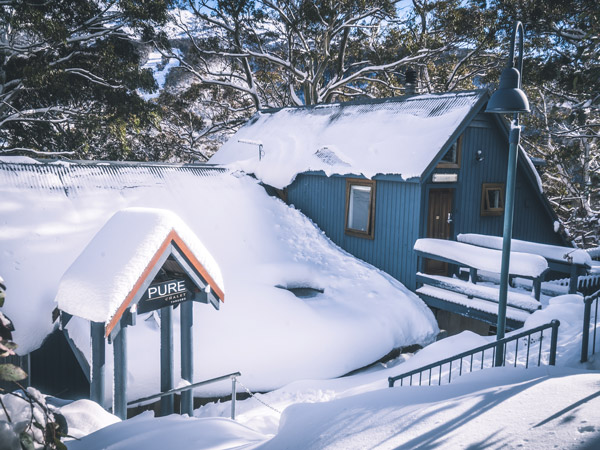 the Pure Chalet Thredbo accommodation covered in snow