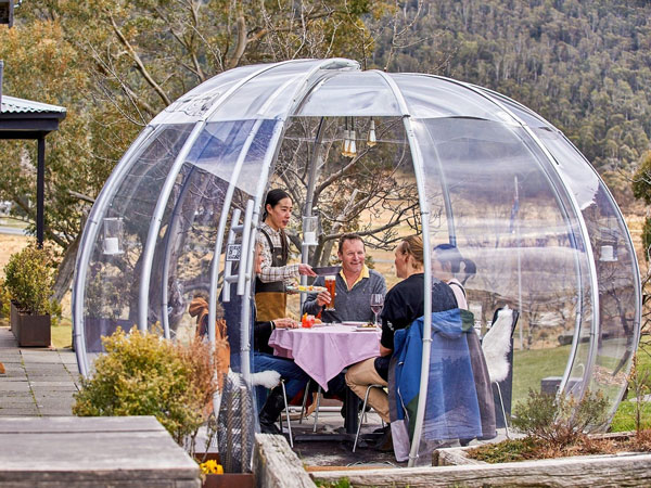 dining in a dome at Wildbrumby Distillery