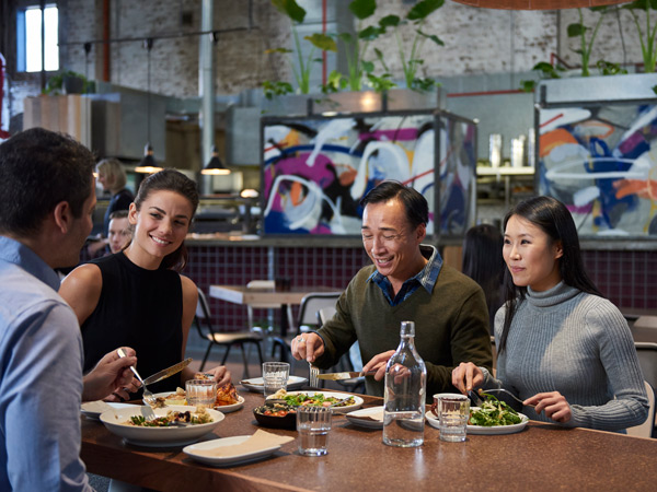 a family dining at Three Blue Ducks, Sydney