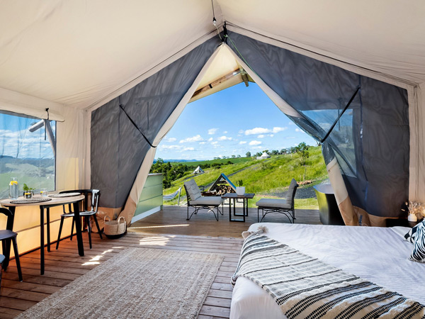 a look inside the safari-style tent at Cicada, Kiama accommodation