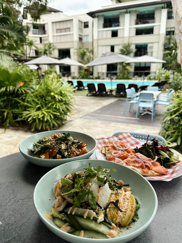 lunch by the pool at Temple of Tastes Restaurant