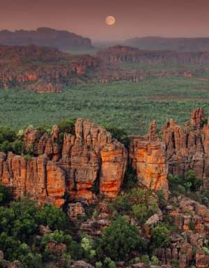 an aerial view of ancient and rugged layers of sandstone in Kakadu