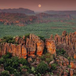 an aerial view of ancient and rugged layers of sandstone in Kakadu