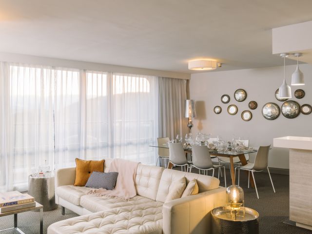 the living room interior at QT Canberra