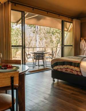 a luxury accommodation with balcony at Cooinda Lodge, Kakadu