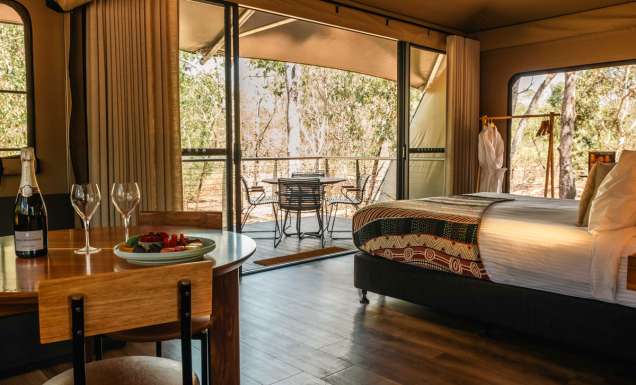 a luxury accommodation with balcony at Cooinda Lodge, Kakadu