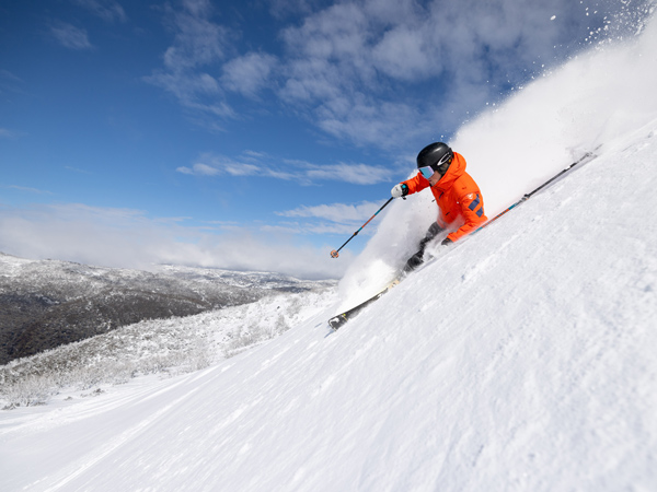 a person skiing at Thredbo Ski Resort