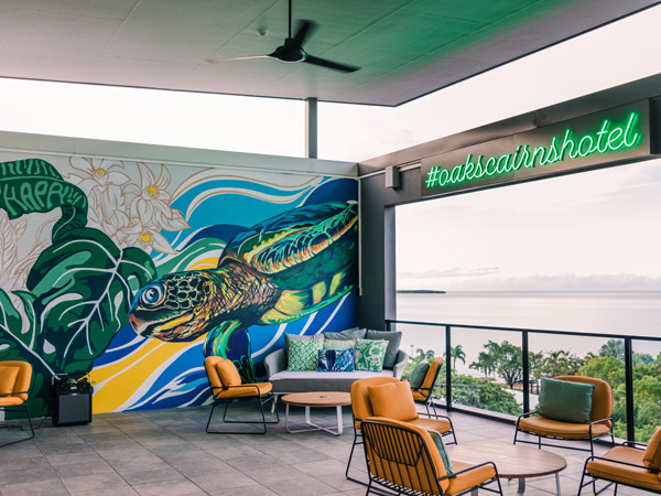 the rooftop Oak & Vine restaurant at Oaks Cairns Hotel