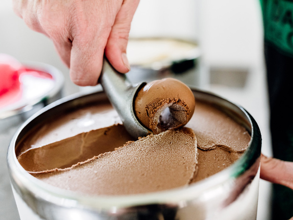 scooping chocolate ice cream, Daintree Ice Cream Company
