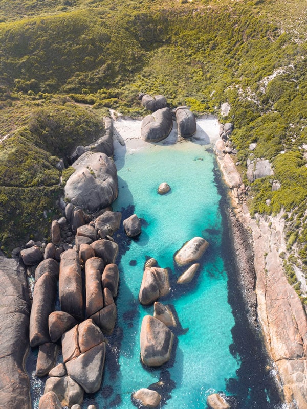 an aerial view of the Elephant Rocks, William Bay National Park, Western Australia