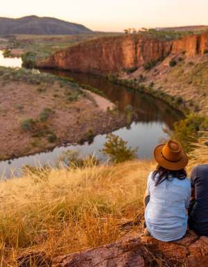 Couple looking out at a gorge on El Questro Station in East Kimberley
