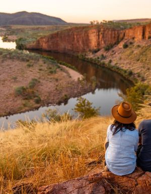 Couple looking out at a gorge on El Questro Station in East Kimberley