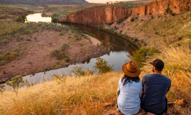 Couple looking out at a gorge on El Questro Station in East Kimberley