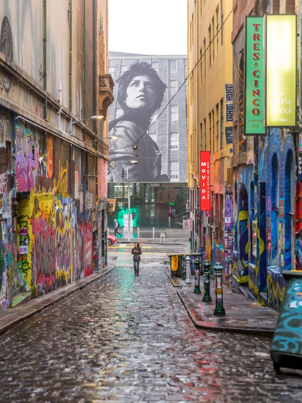 vibrant graffitied colours at Hosier Lane, Melbourne, Victoria