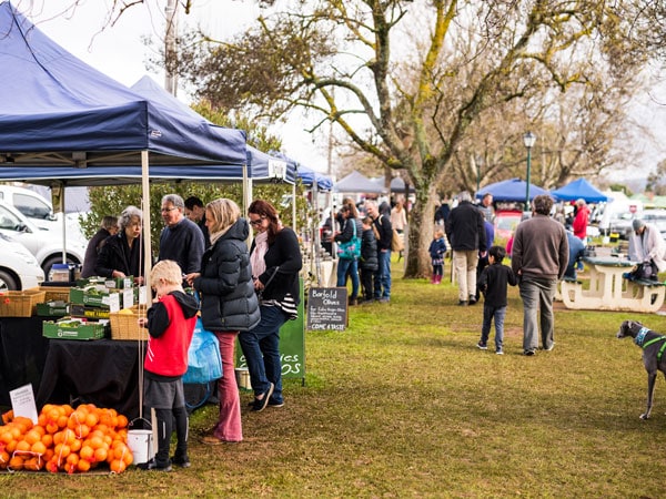 the bustling Kyneton Farmers Market during the day