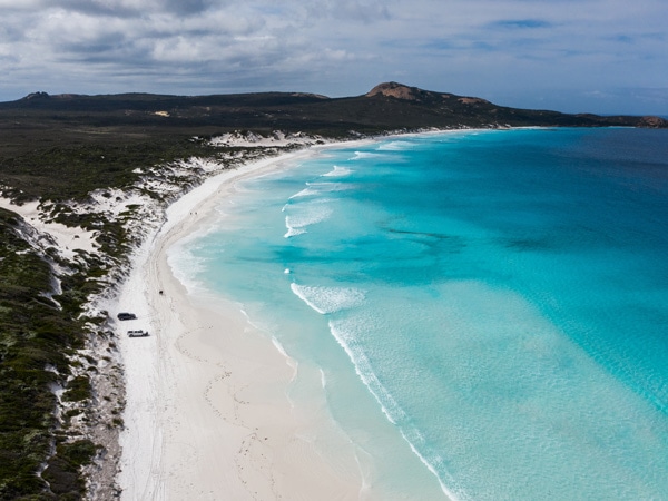 an aerial view of Lucky Bay, Esperance, WA
