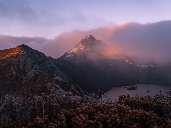 view of Dove Lake and Cradle Mountain from Mt Campbell