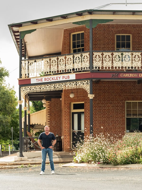 a man standing outside The Rockley Pub, Bathurst