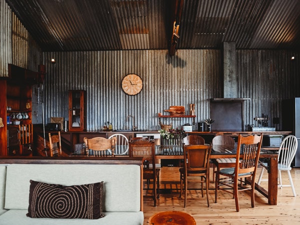 chic and rustic interior at Shearer's Shed in Wilga Station