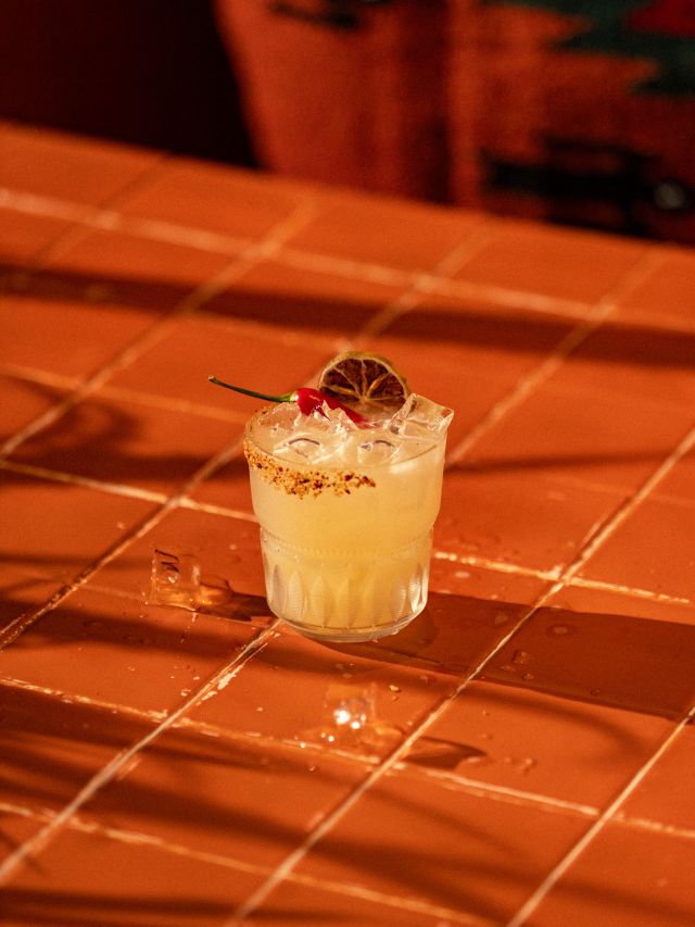 a glass of spicy margarita at Playa Mexican, Sunshine Coast Qld