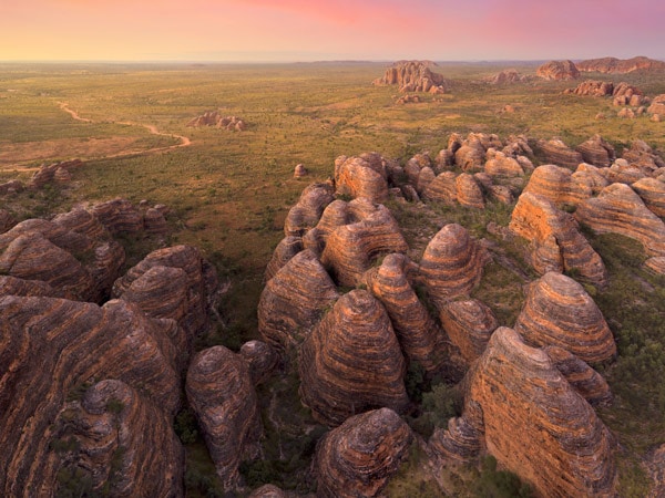 an aerial view of The Bungle Bungle Range in Purnululu National Park