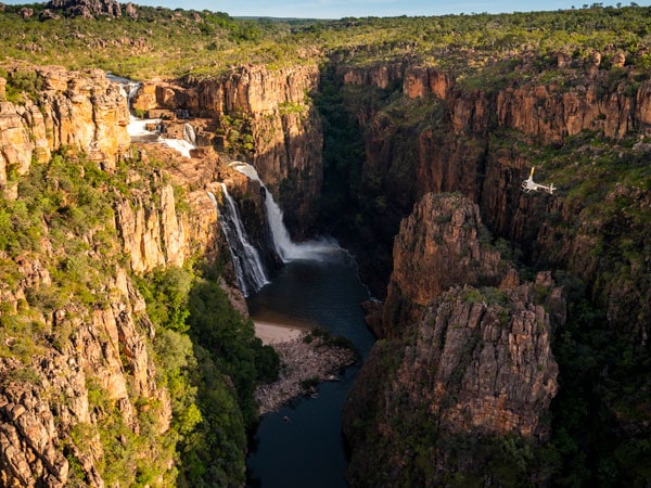 an aerial view of the Twin Falls in NT’s Kakadu