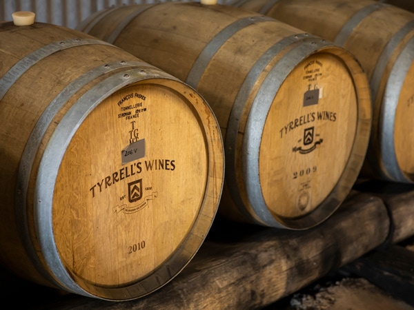 wine barrels at the Tyrrell’s Wines