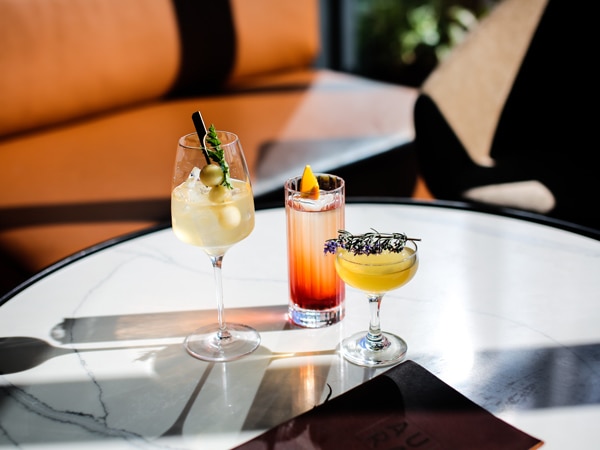 cocktail drinks on the table in Aura Hobart, Tas