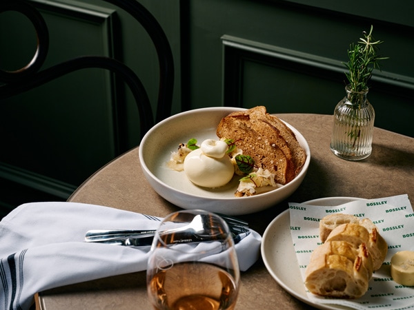 food and wine on the table at Bossley, Melbourne Vic
