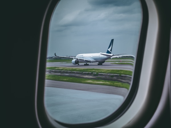 a plane window view, Cathay Pacific