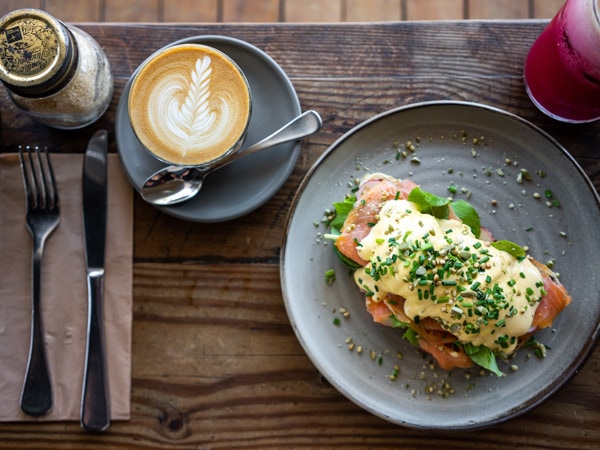 a plate of food with coffee at Laneway Speciality Coffee