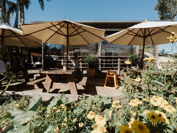 an al fresco dining space at Federal Doma Cafe, Byron Bay