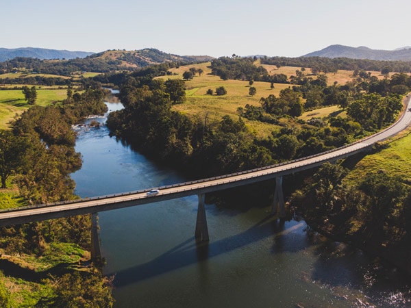 an aerial view of the Gloucester countryside on the Barrington Coast