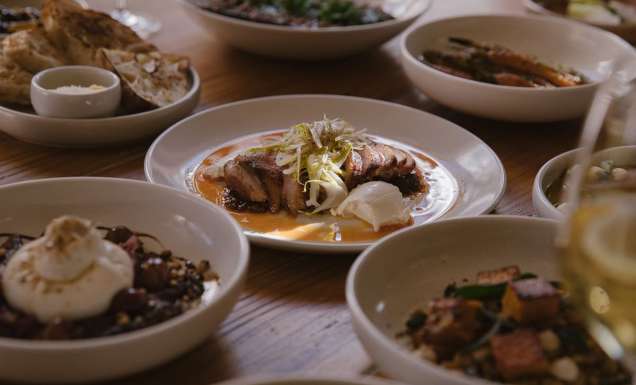 A variety of plates of food at Tempus