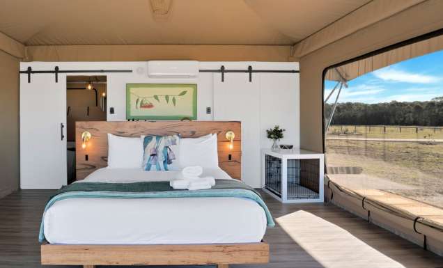 Inside the Beltree glamping tent in the Hunter Valley