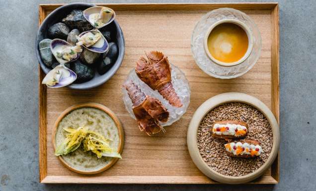 a table-top view of a sample food platter at Pipit Restaurant, Pottsville