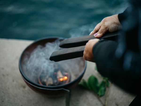 burning incense during an indigenous tour in Australia, Dreamtime Southern X, Sydney