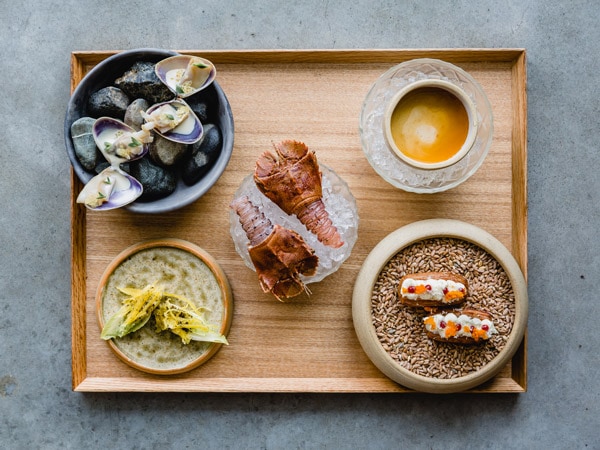 a table-top view of a sample food platter at Pipit Restaurant, Pottsville