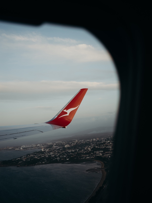 plane window seat on a Qantas flight