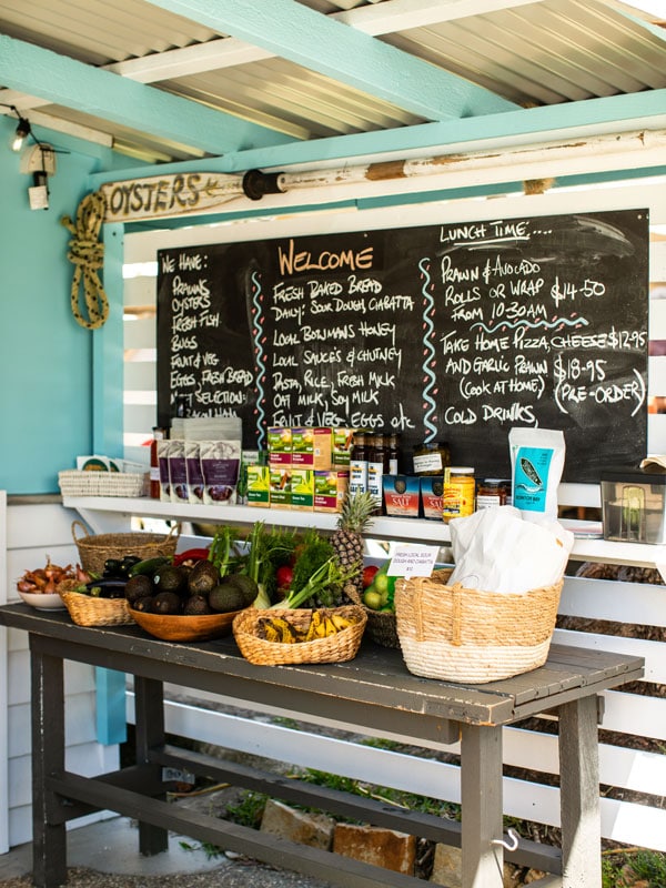 fruits and veggies on display at The Prawn Shack