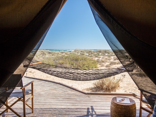 a hammock outside an eco-tent at Sal Salis Ningaloo Reef